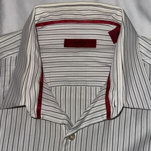 Alfani Men's White Striped Shirt with Red Trim